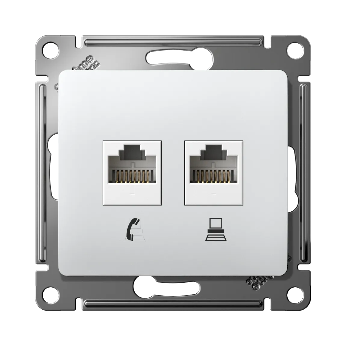 Розетка двойная Glossa RJ11+RJ45 категория 5e механизм белый