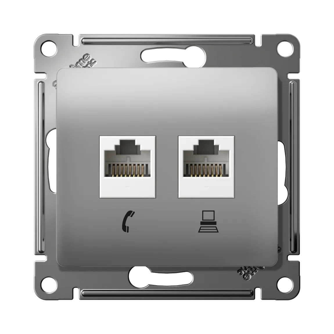 Розетка двойная Glossa RJ11+RJ45 категория 5e механизм алюминий