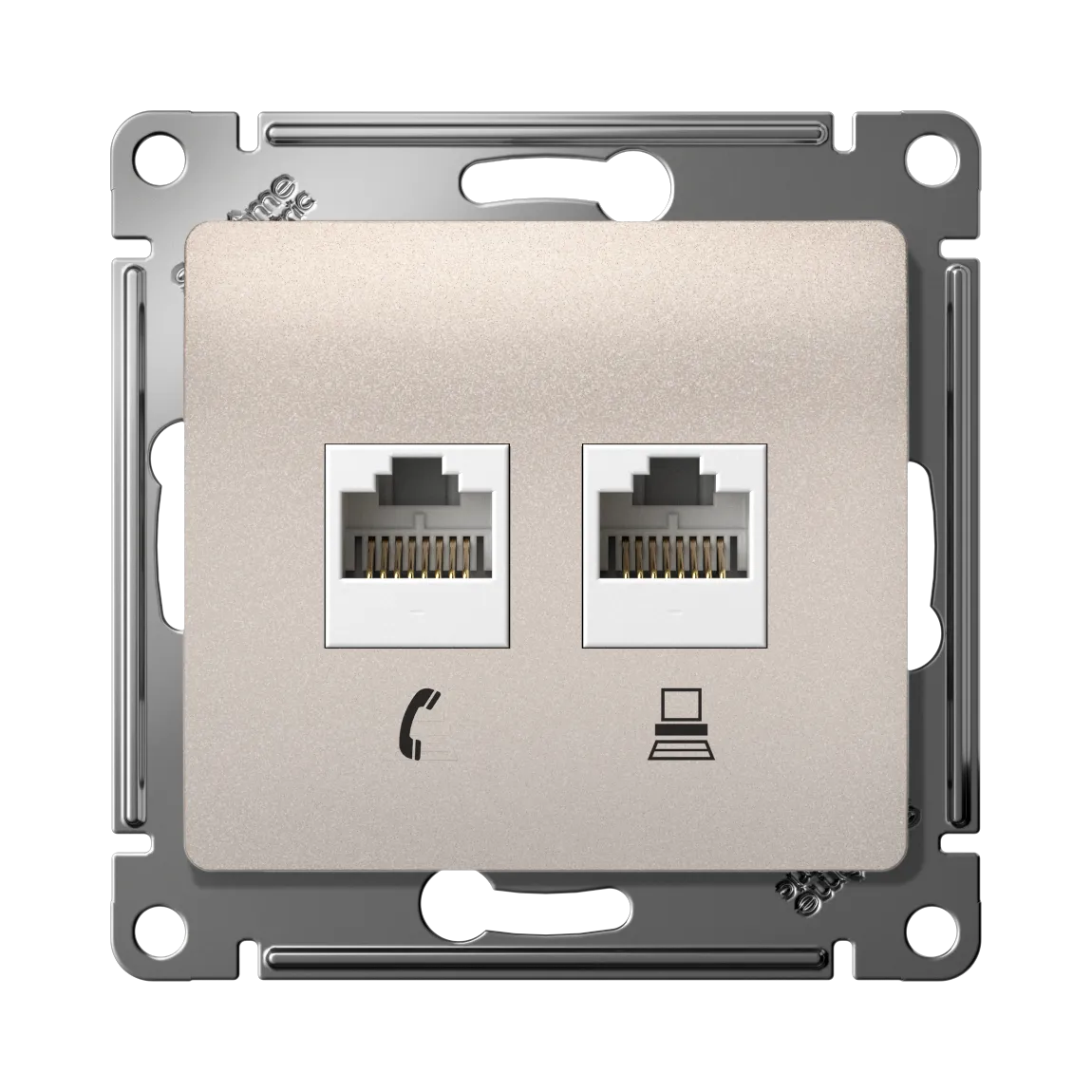 Розетка двойная Glossa RJ11+RJ45 категория 5e механизм перламутр