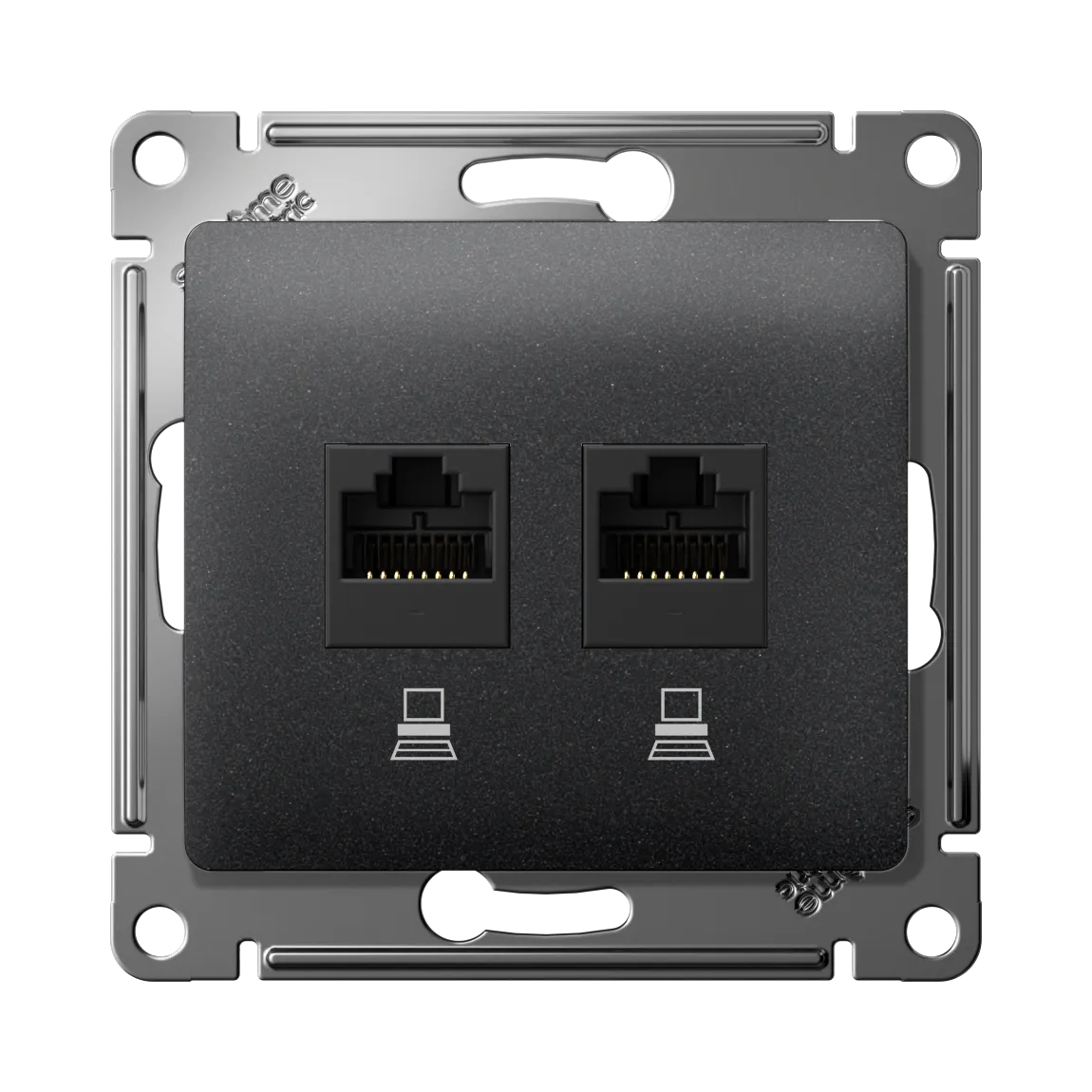 Розетка компьютерная двойная Glossa RJ45+RJ45 категория 5e механизм антрацит