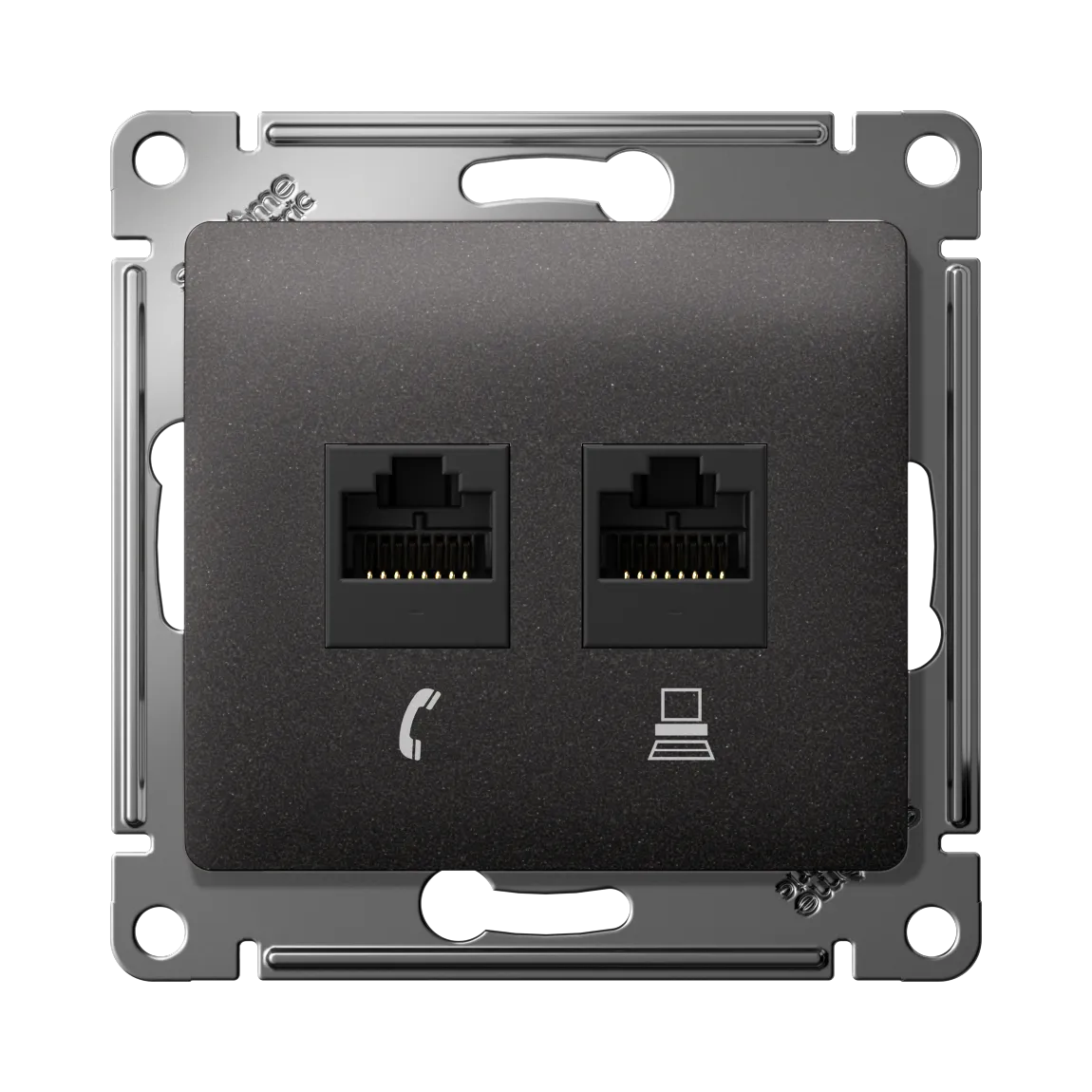 Розетка двойная Glossa RJ11+RJ45 категория 5e механизм графит