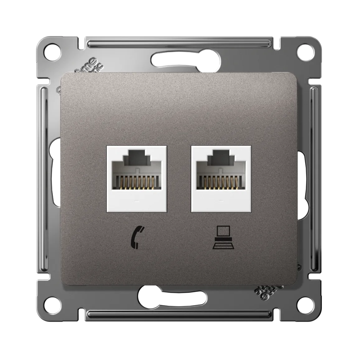 Розетка двойная Glossa RJ11+RJ45 категория 5e механизм платина