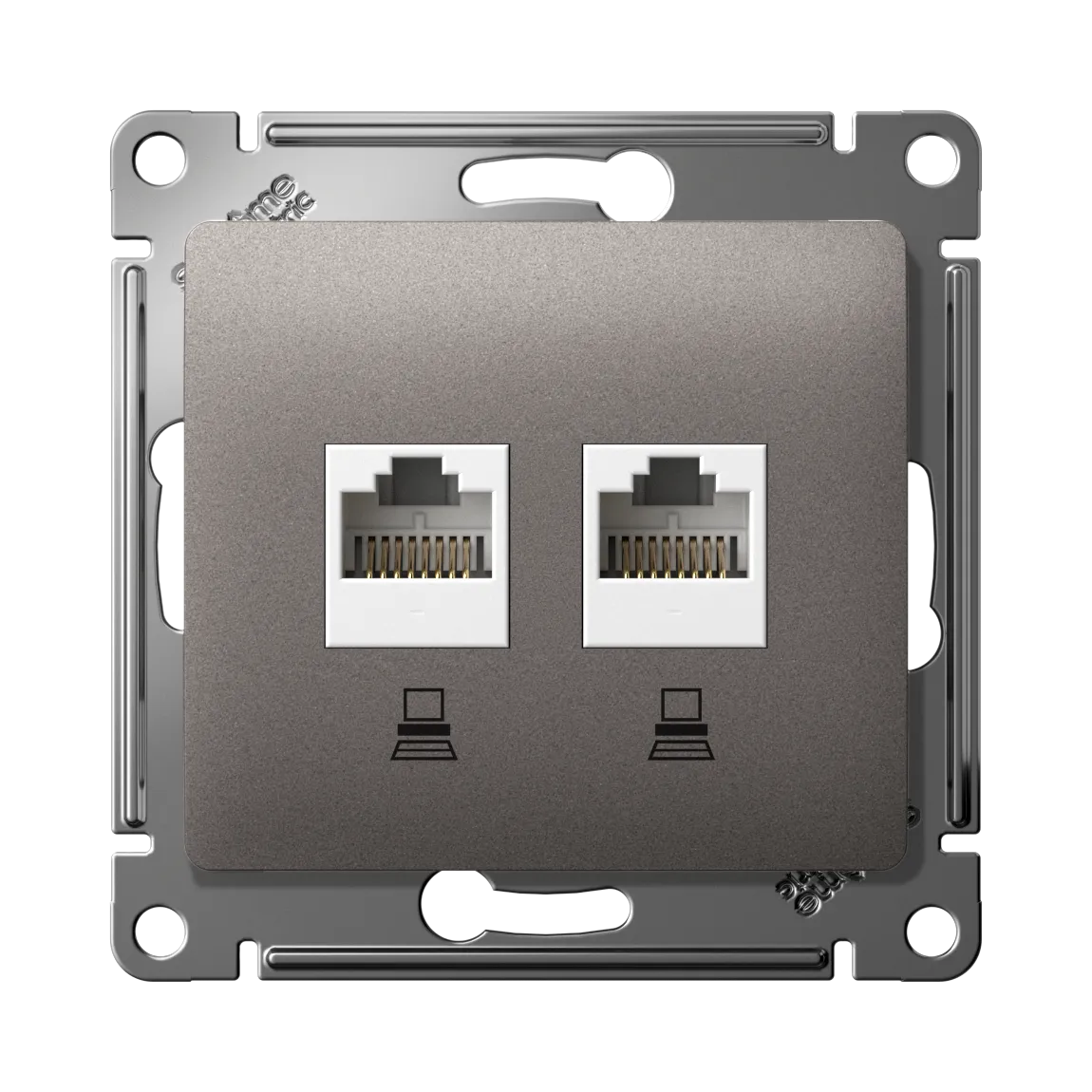 Розетка компьютерная двойная Glossa RJ45+RJ45 категория 5e механизм платина