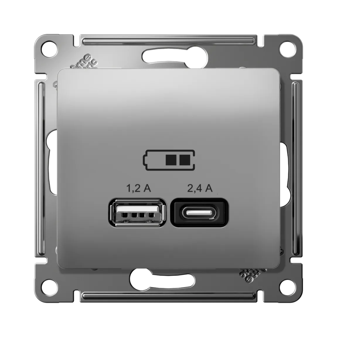 Розетка USB Glossa A+C 5В/2.4А 2x5В/1.2А механизм алюминий