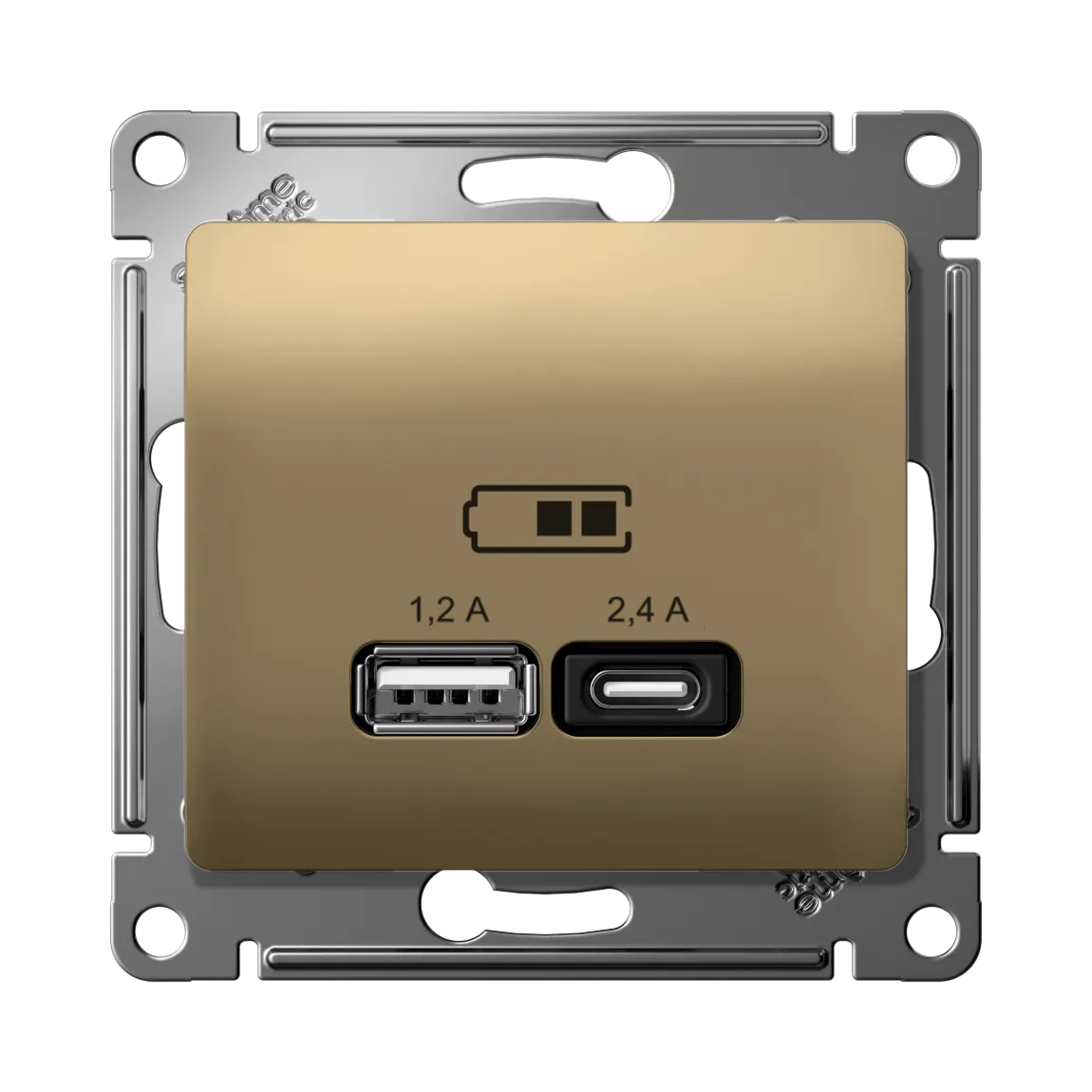 Розетка USB Glossa A+C 5В/2.4А 2x5В/1.2А механизм титан