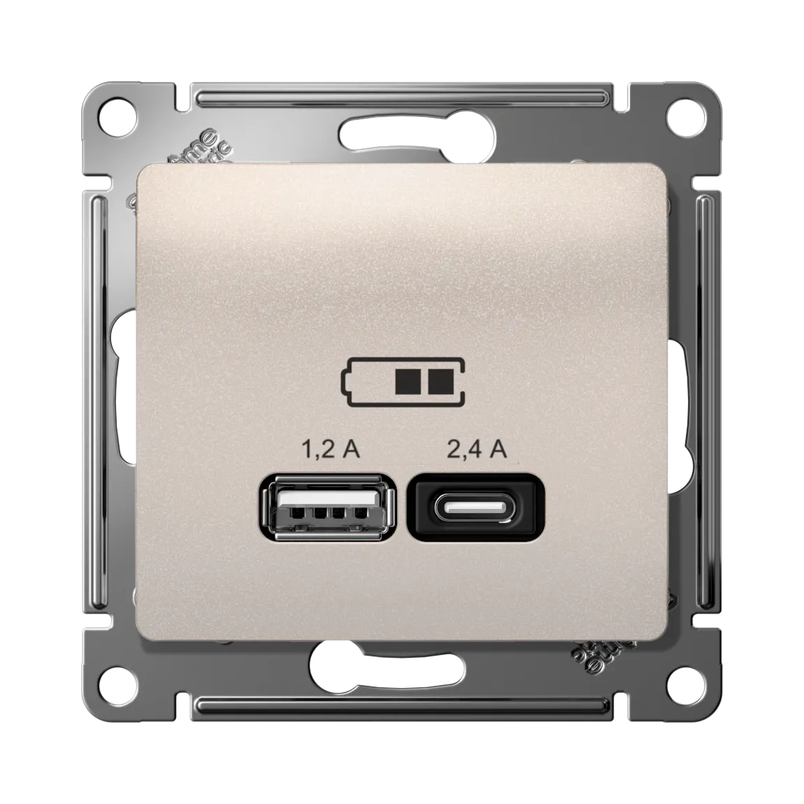 Розетка USB Glossa A+C 5В/2.4А 2x5В/1.2А механизм перламутр