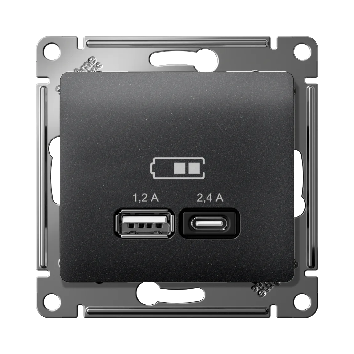 Розетка USB Glossa A+C 5В/2.4А 2x5В/1.2А механизм антрацит