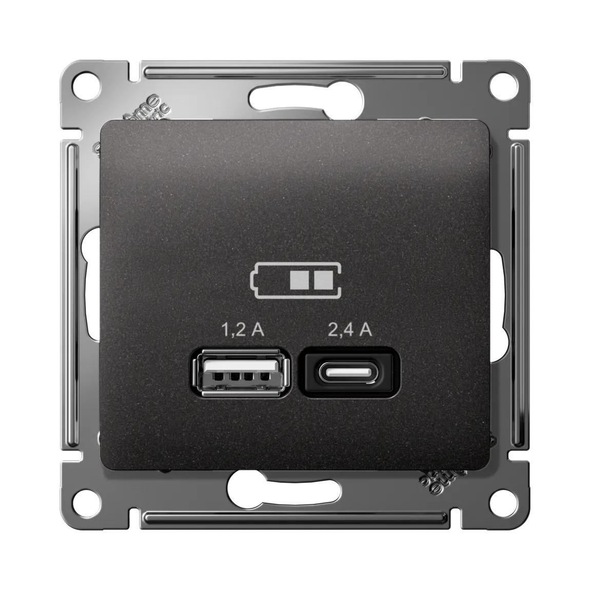 Розетка USB Glossa A+C 5В/2.4А 2x5В/1.2А механизм графит