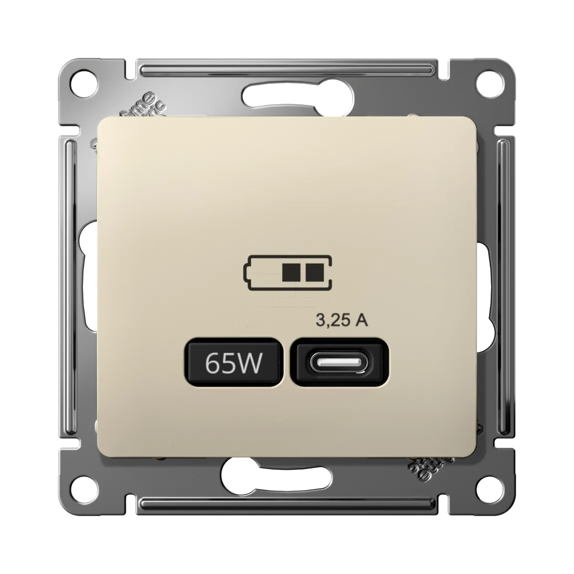 Розетка USB Glossa C 65Вт быстрая зарядка QC PD механизм бежевый