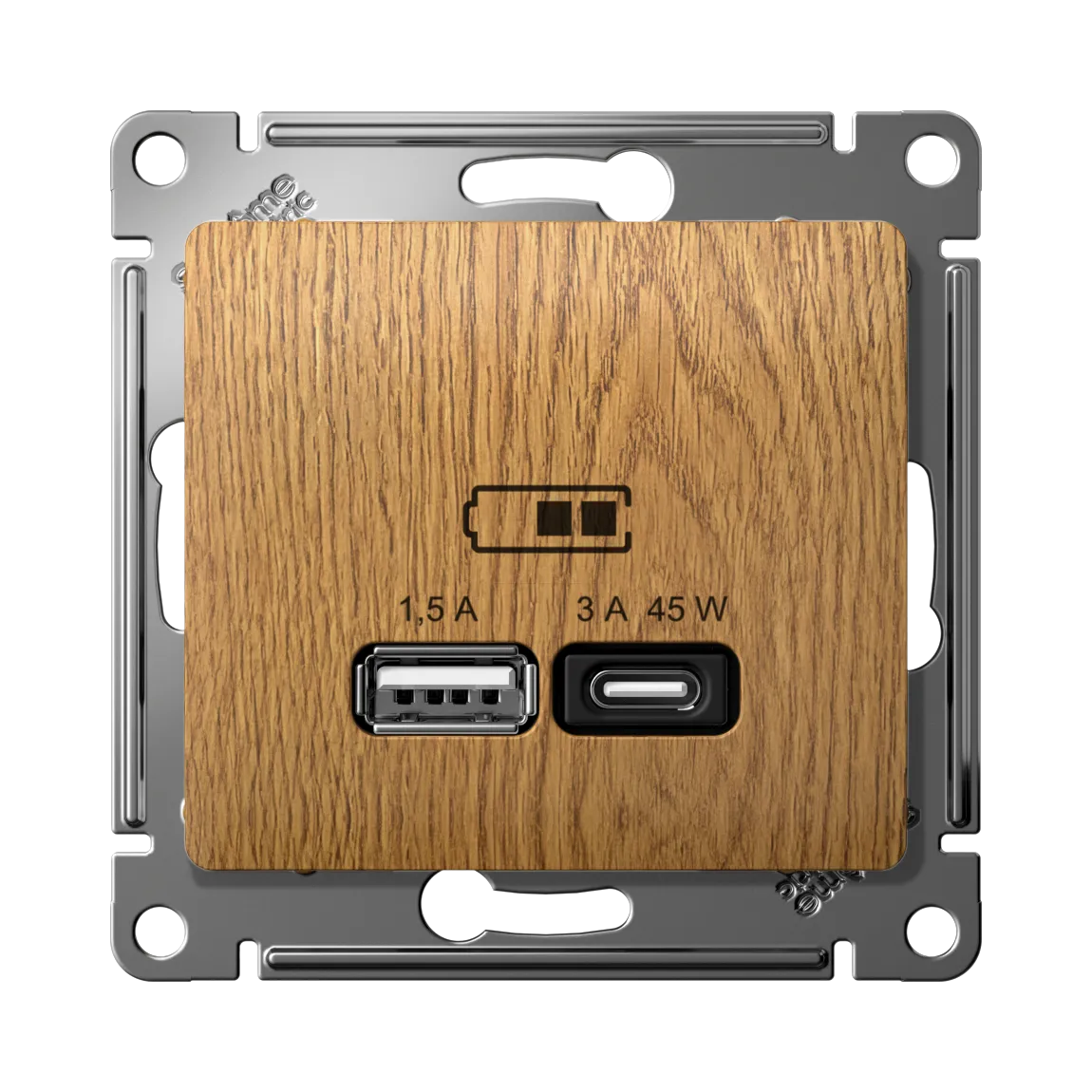 Розетка USB Glossa A+C 45Вт быстрая зарядка QC PD механизм дуб
