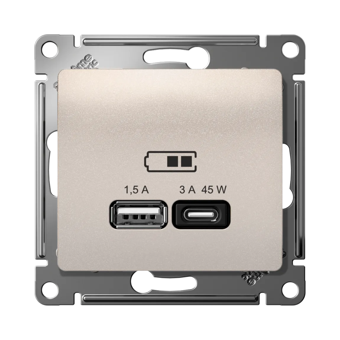 Розетка USB Glossa A+C 45Вт быстрая зарядка QC PD механизм перламутр