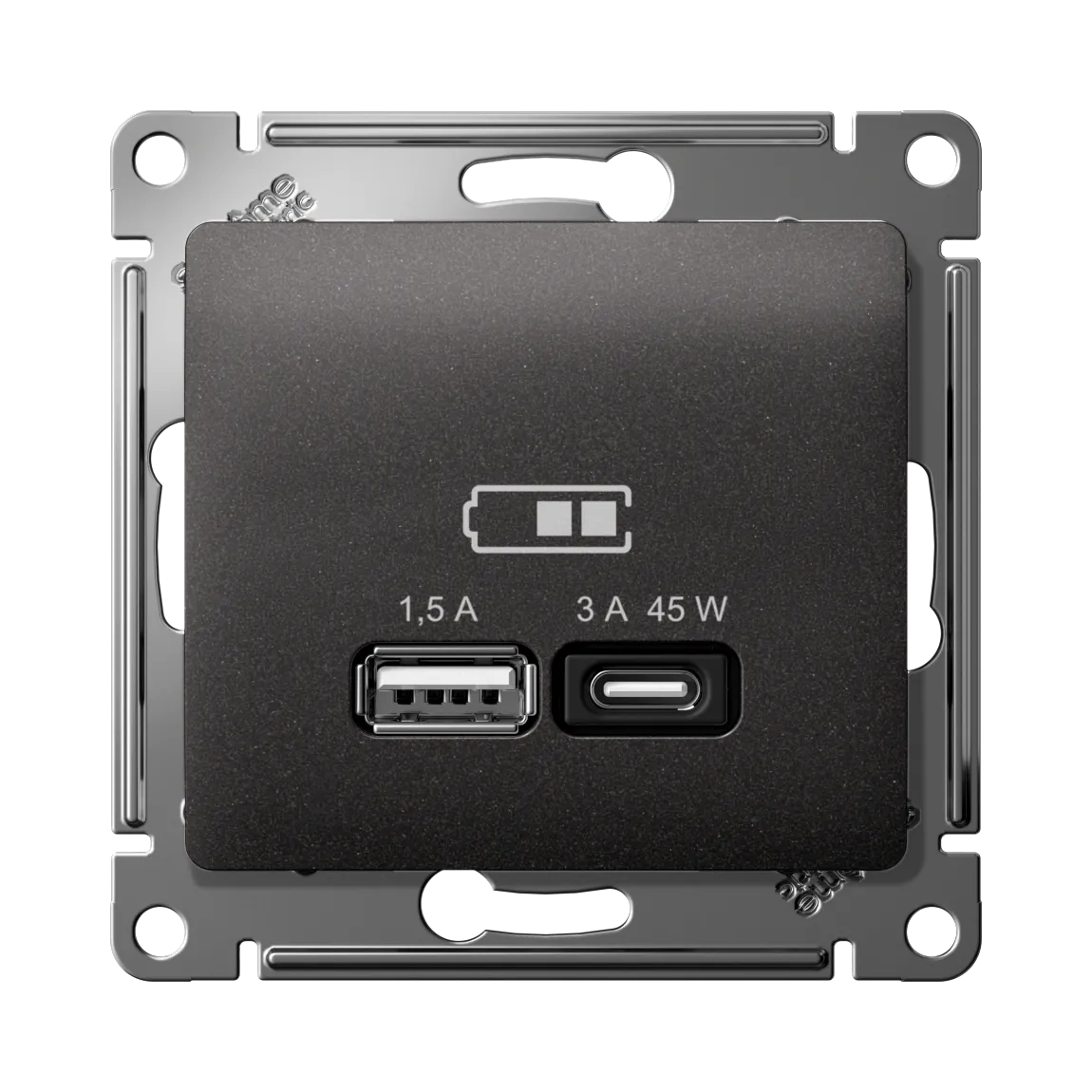 Розетка USB Glossa A+C 45Вт быстрая зарядка QC PD механизм графит