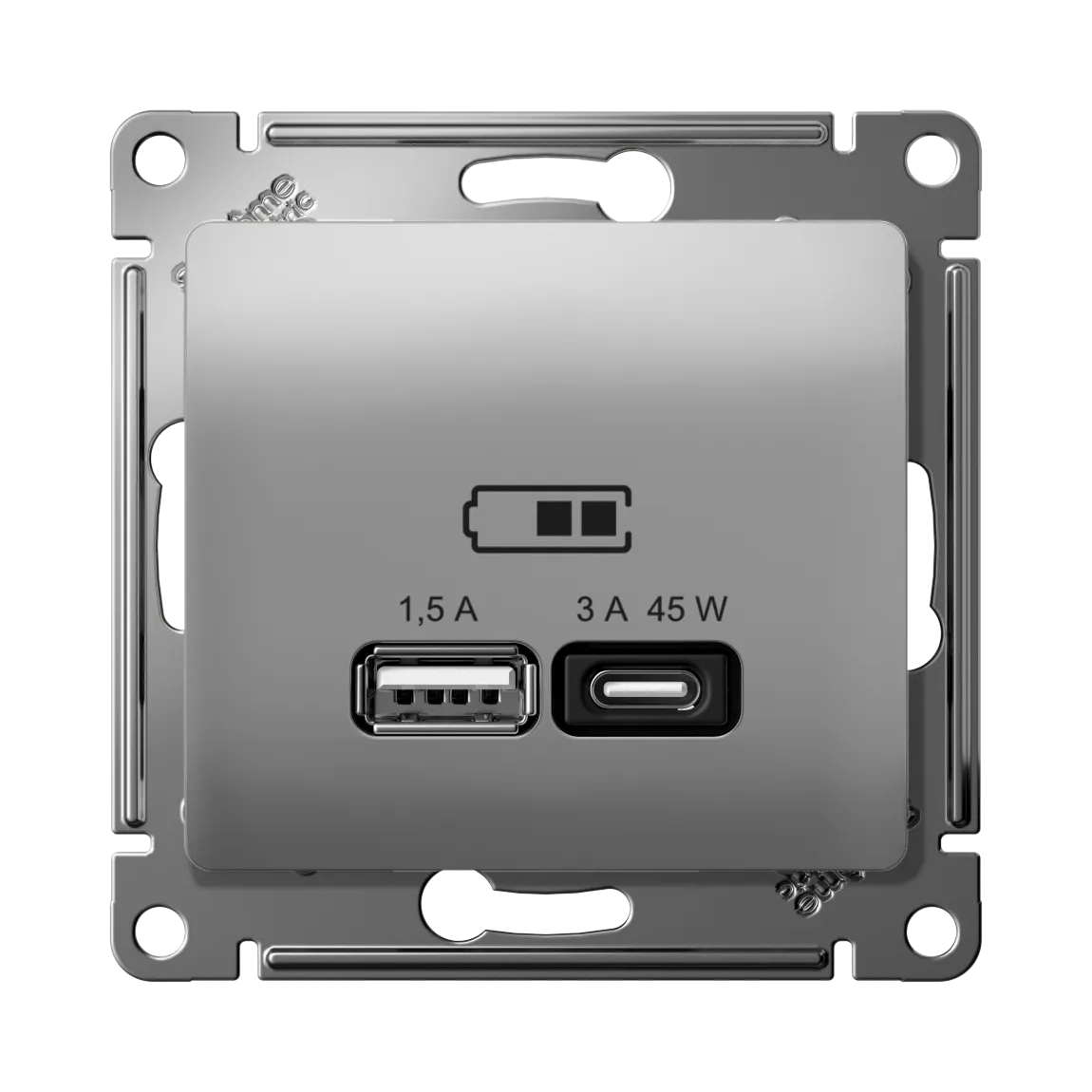 Розетка USB Glossa A+C 45Вт быстрая зарядка QC PD механизм алюминий