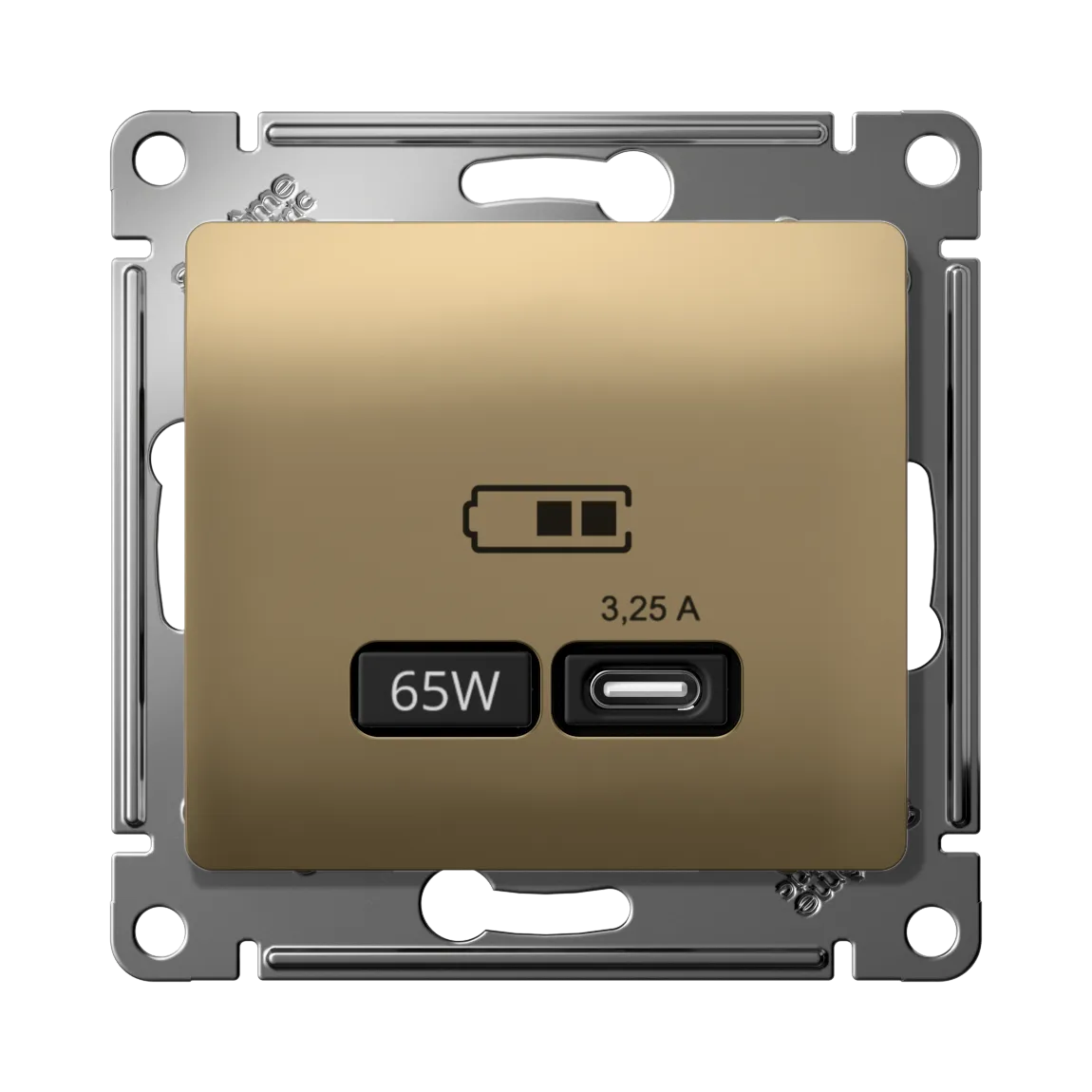 Розетка USB Glossa C 65Вт быстрая зарядка QC PD механизм титан