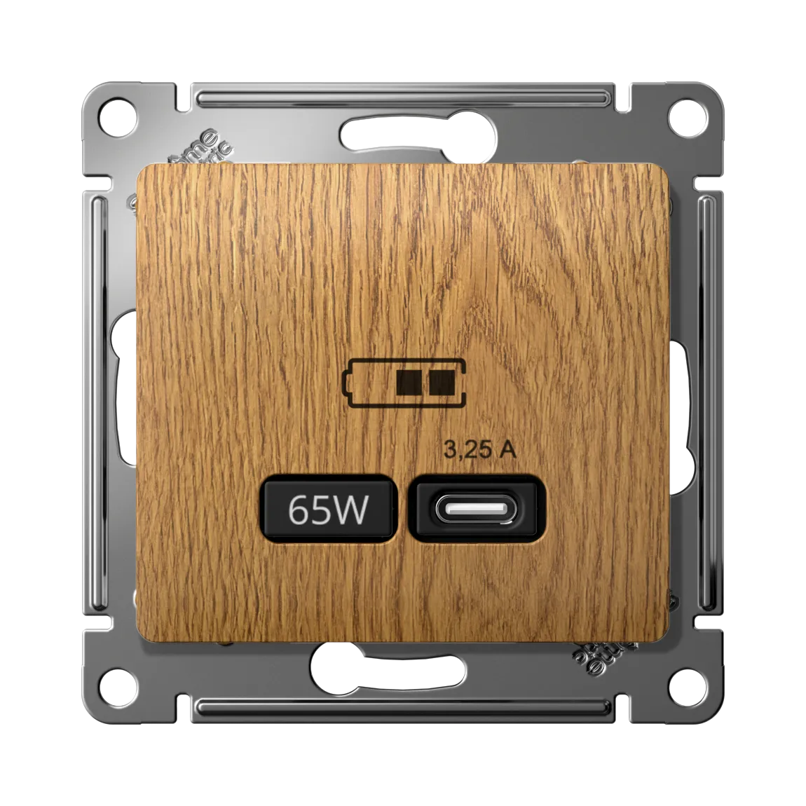 Розетка USB Glossa C 65Вт быстрая зарядка QC PD механизм дуб