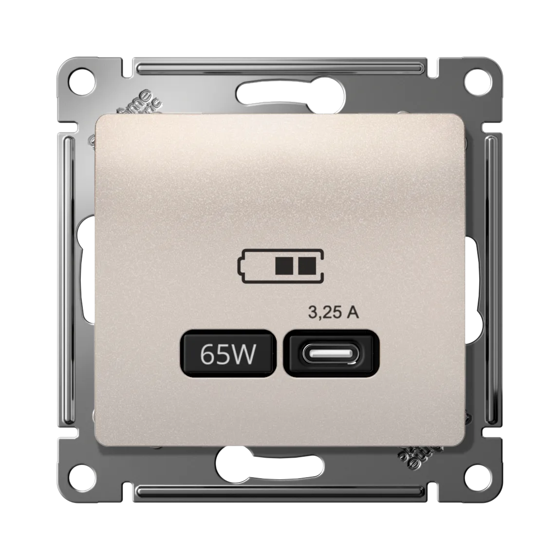 Розетка USB Glossa C 65Вт быстрая зарядка QC PD механизм перламутр