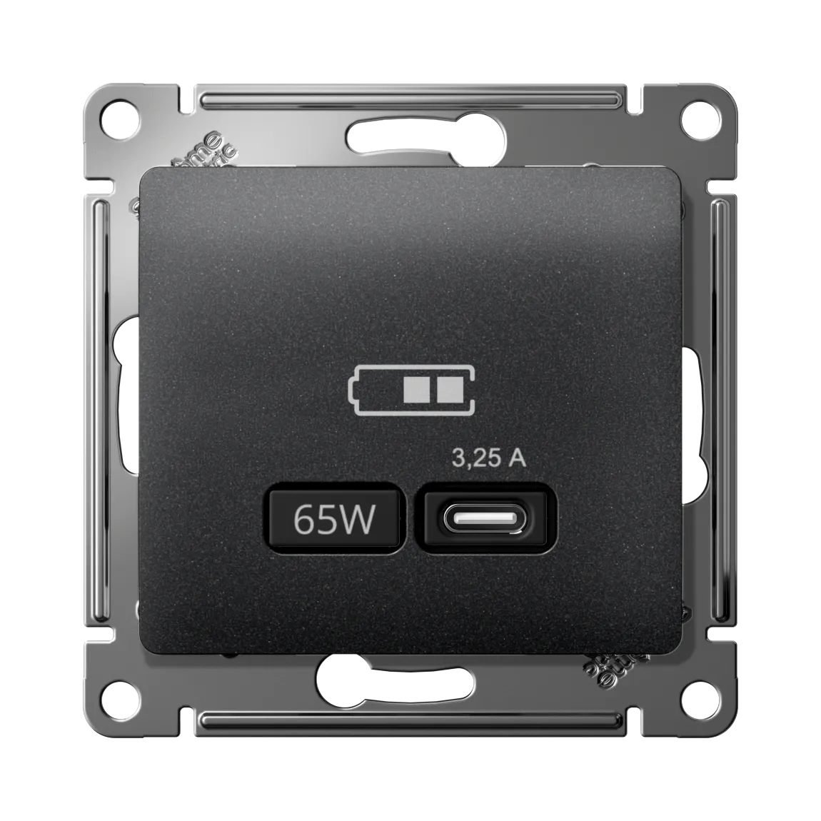 Розетка USB Glossa C 65Вт быстрая зарядка QC PD механизм антрацит