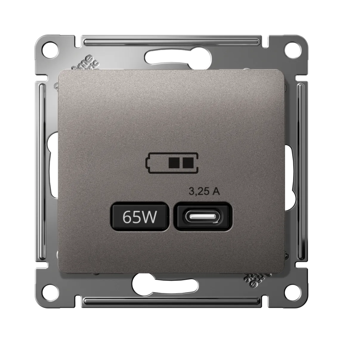 Розетка USB Glossa C 65Вт быстрая зарядка QC PD механизм платина