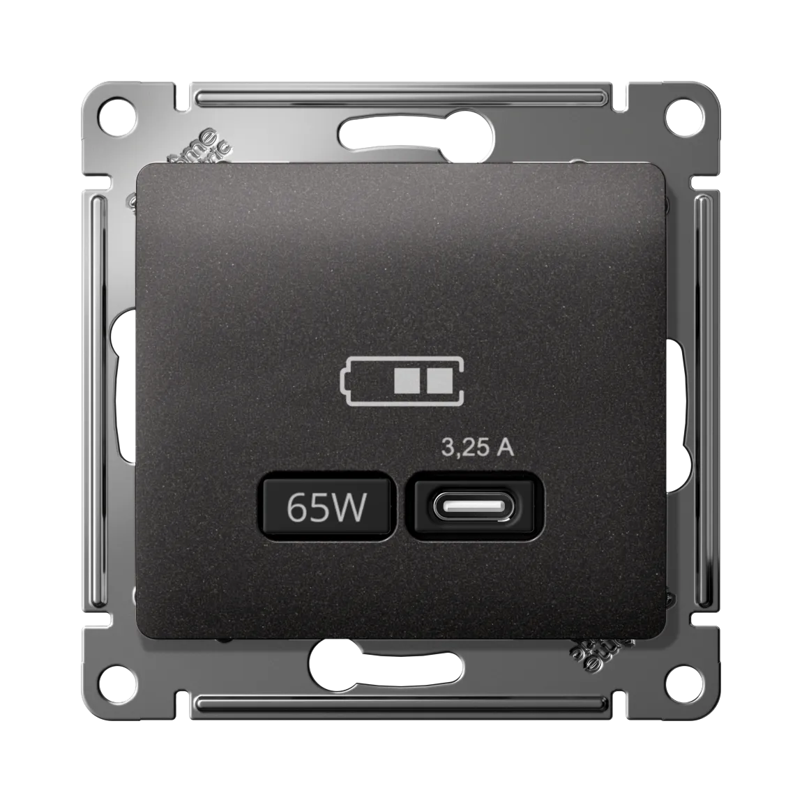 Розетка USB Glossa C 65Вт быстрая зарядка QC PD механизм графит