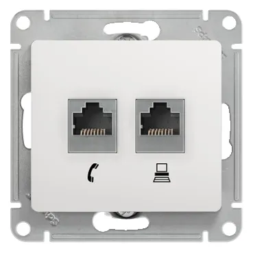 GLOSSA РОЗЕТКА двойная RJ11+RJ45 кат.5e, механизм, БЕЛЫЙ