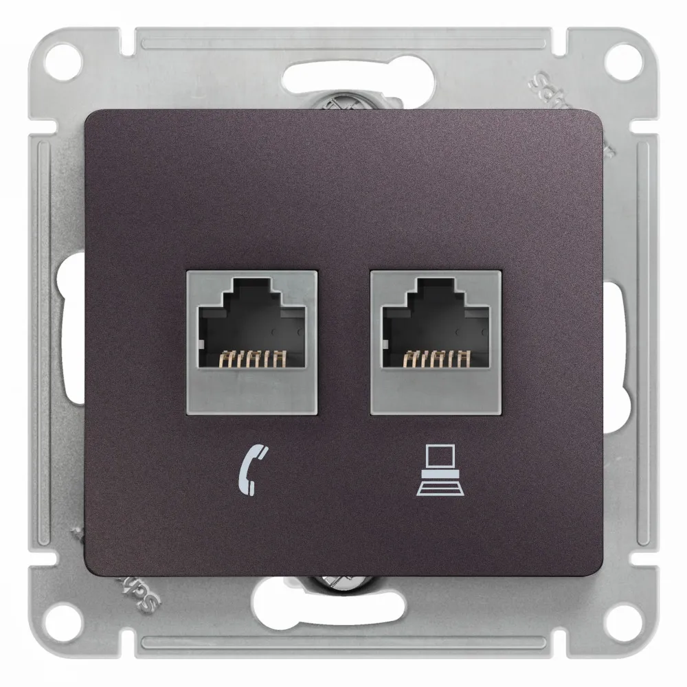 GLOSSA РОЗЕТКА двойная RJ11+RJ45, кат.5Е,механизм, СИРЕНЕВЫЙ ТУМАН