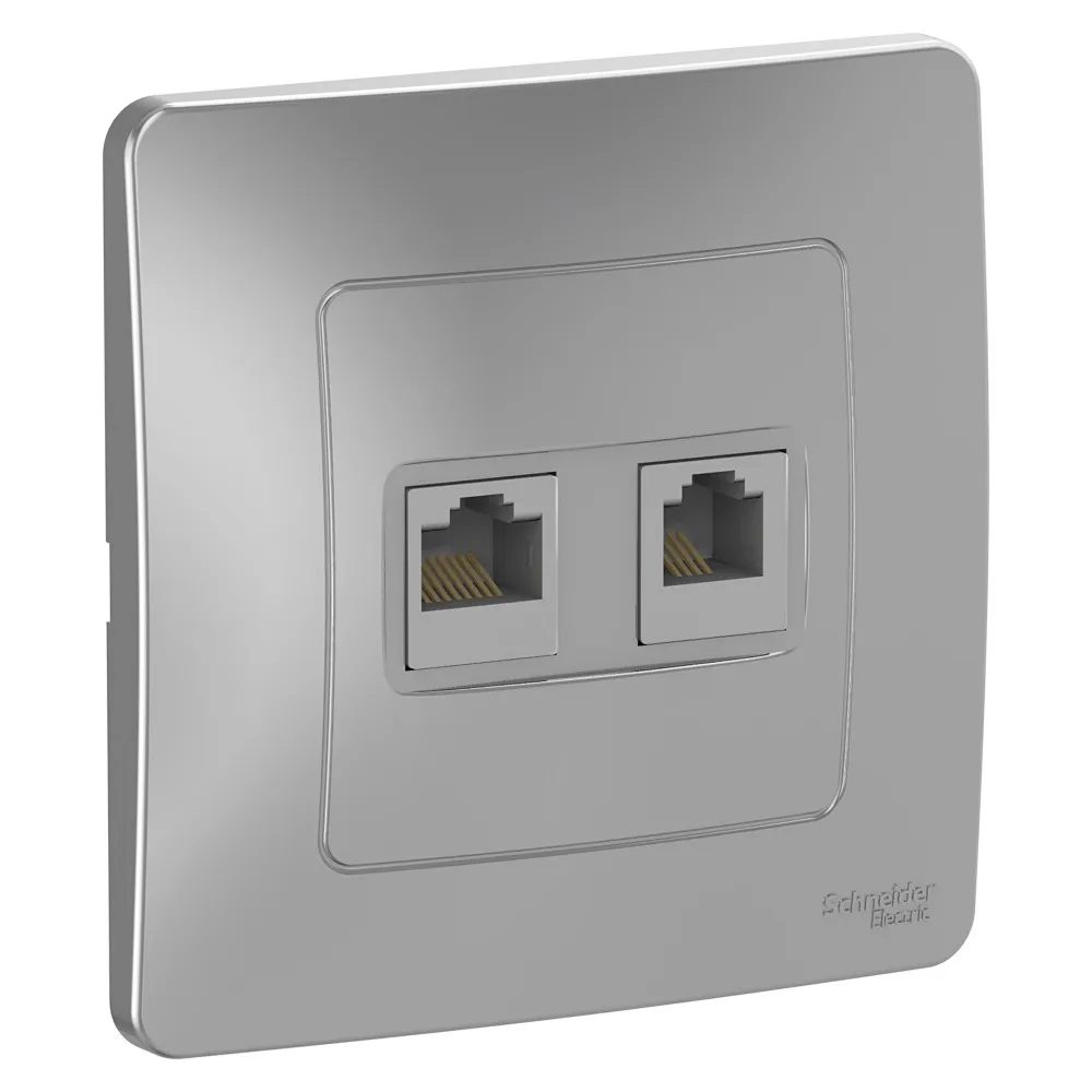 Розетка двойная Blanca RJ11+RJ45 категория 5e скрытая установка алюминий