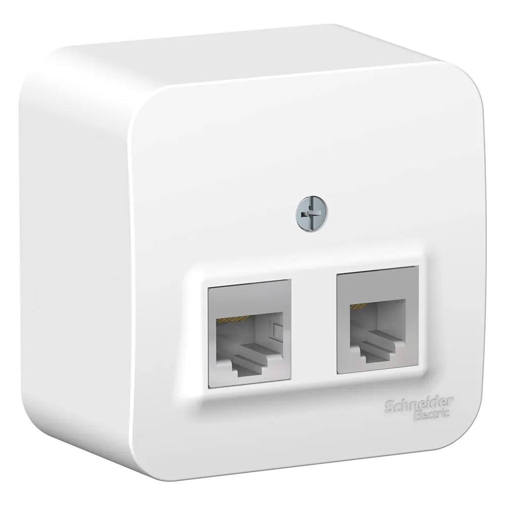 Розетка двойная Blanca RJ11+RJ45 категория 5e изолирующая пластина открытая установка белый