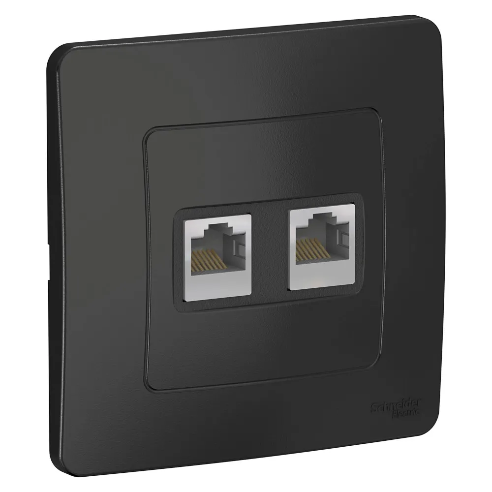 Розетка компьютерная двойная Blanca RJ45+RJ45 категория 5e скрытая установка антрацит