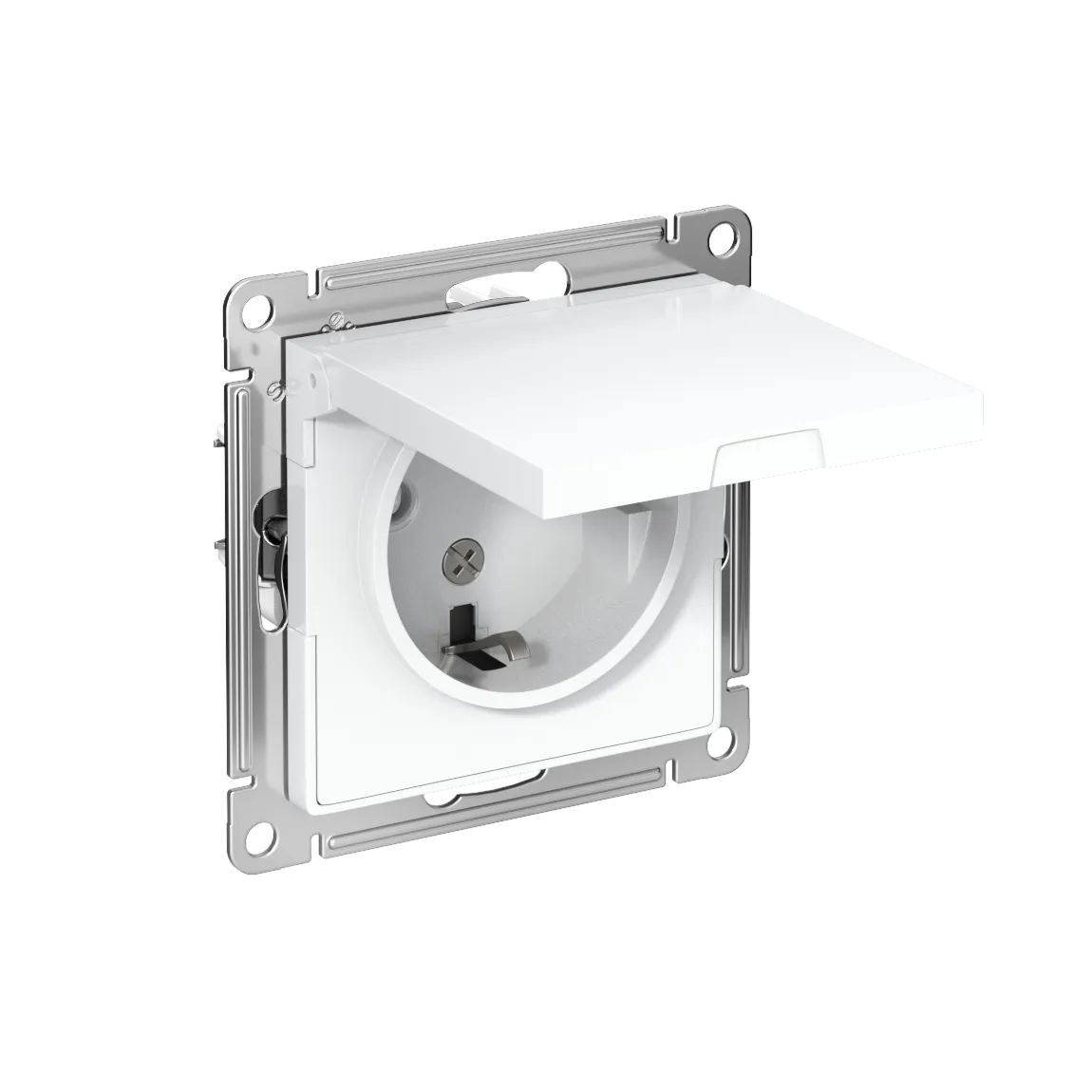 Розетка с заземлением со шторками с крышкой AtlasDesign IP20 16А механизм белый