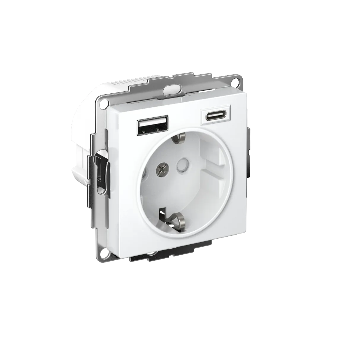 Розетка с заземлением со шторками AtlasDesign 16А 2xUSB A+C 5В/2.4А/3.0А 2x5В/1.5А механизм белый
