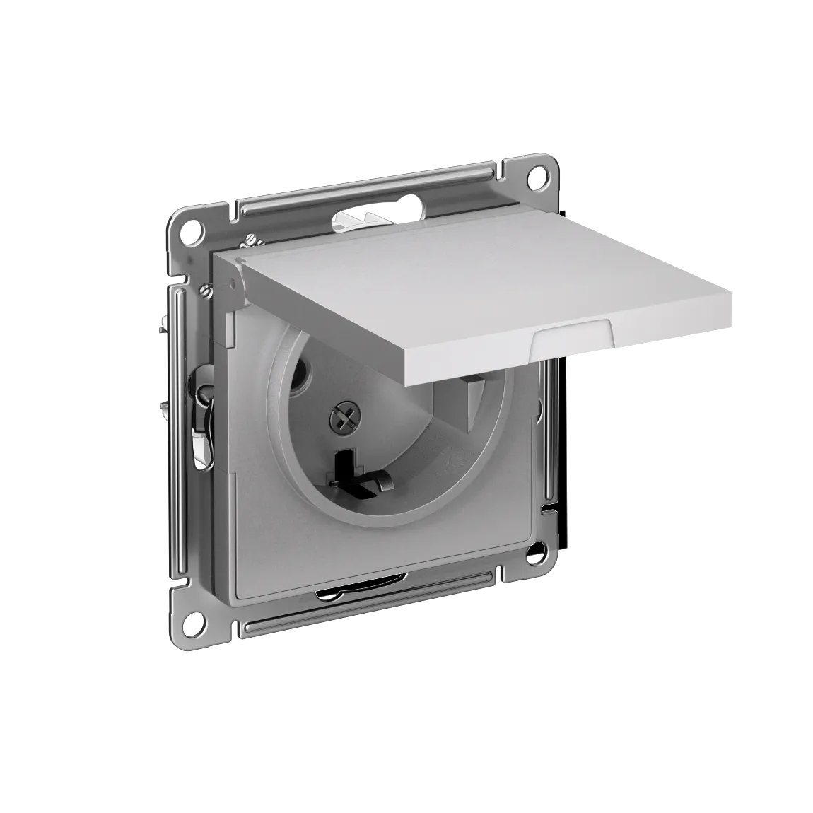 Розетка с заземлением со шторками с крышкой AtlasDesign IP20 16А механизм алюминий
