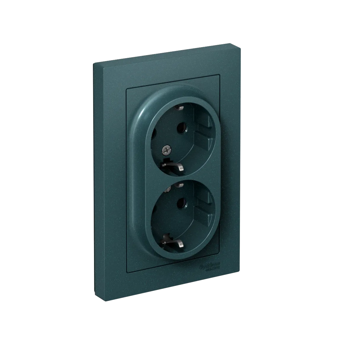 Розетка двойная с заземлением со шторками AtlasDesign 16А в сборе изумруд