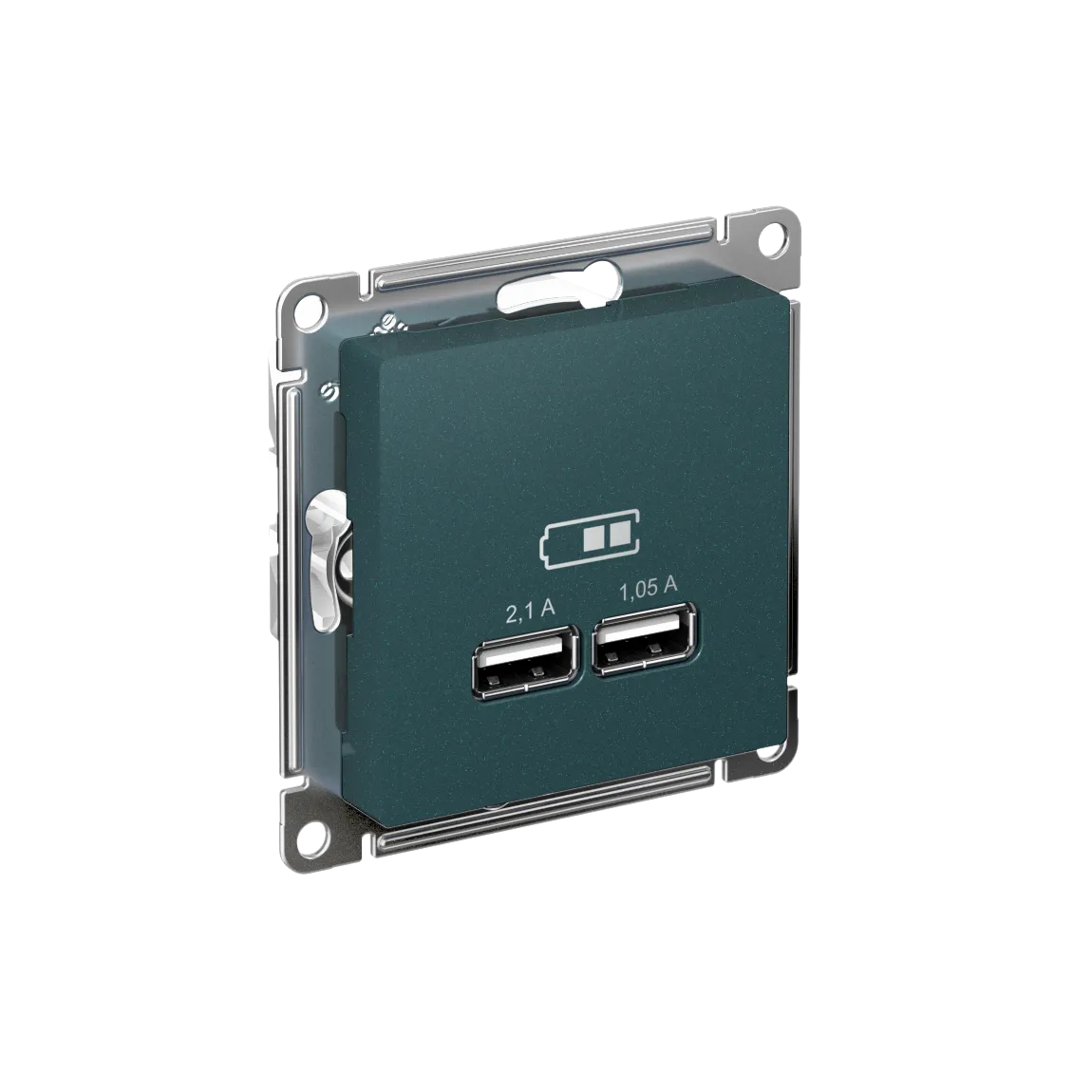 Розетка USB AtlasDesign A+A 5В/2.1А 2x5В/1.05А механизм изумруд