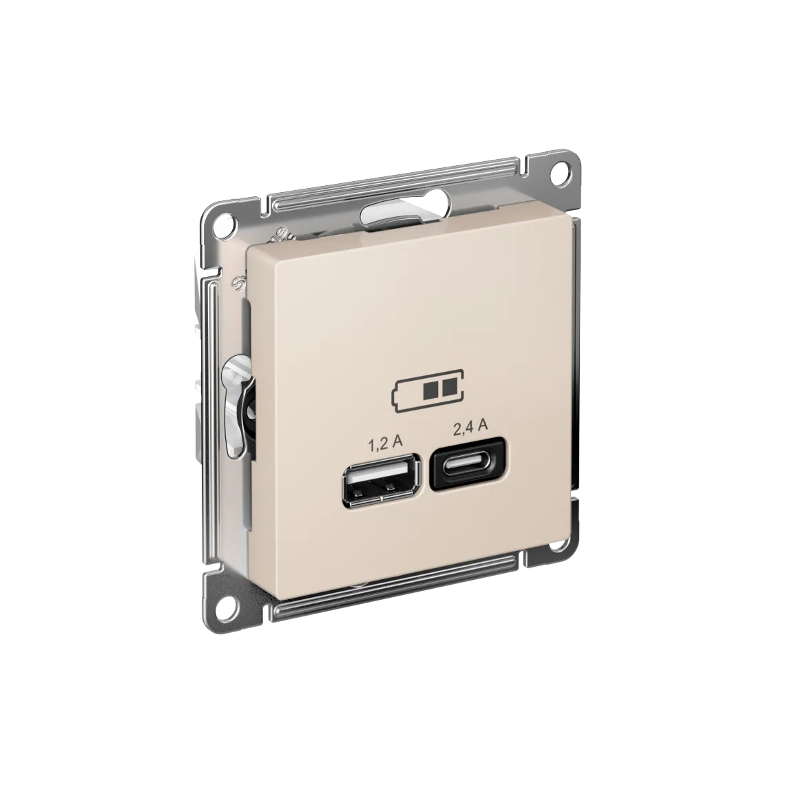 ATLASDESIGN USB РОЗЕТКА А+С, 5В/2,4А, 2х5В/1,2А, механизм, БЕЖЕВЫЙ