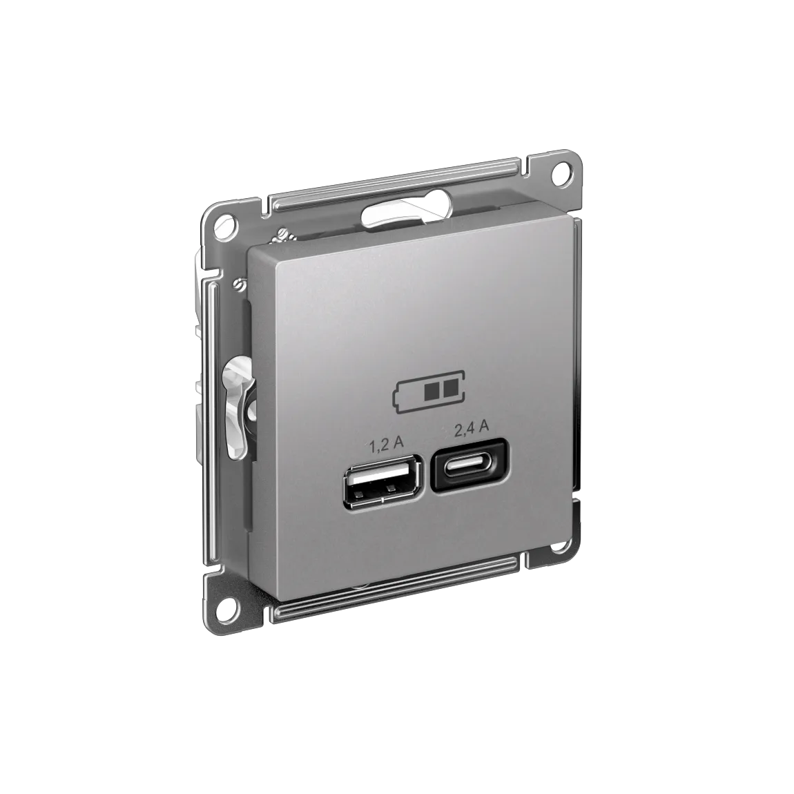 ATLASDESIGN USB РОЗЕТКА А+С, 5В/2,4А, 2х5В/1,2А, механизм, АЛЮМИНИЙ