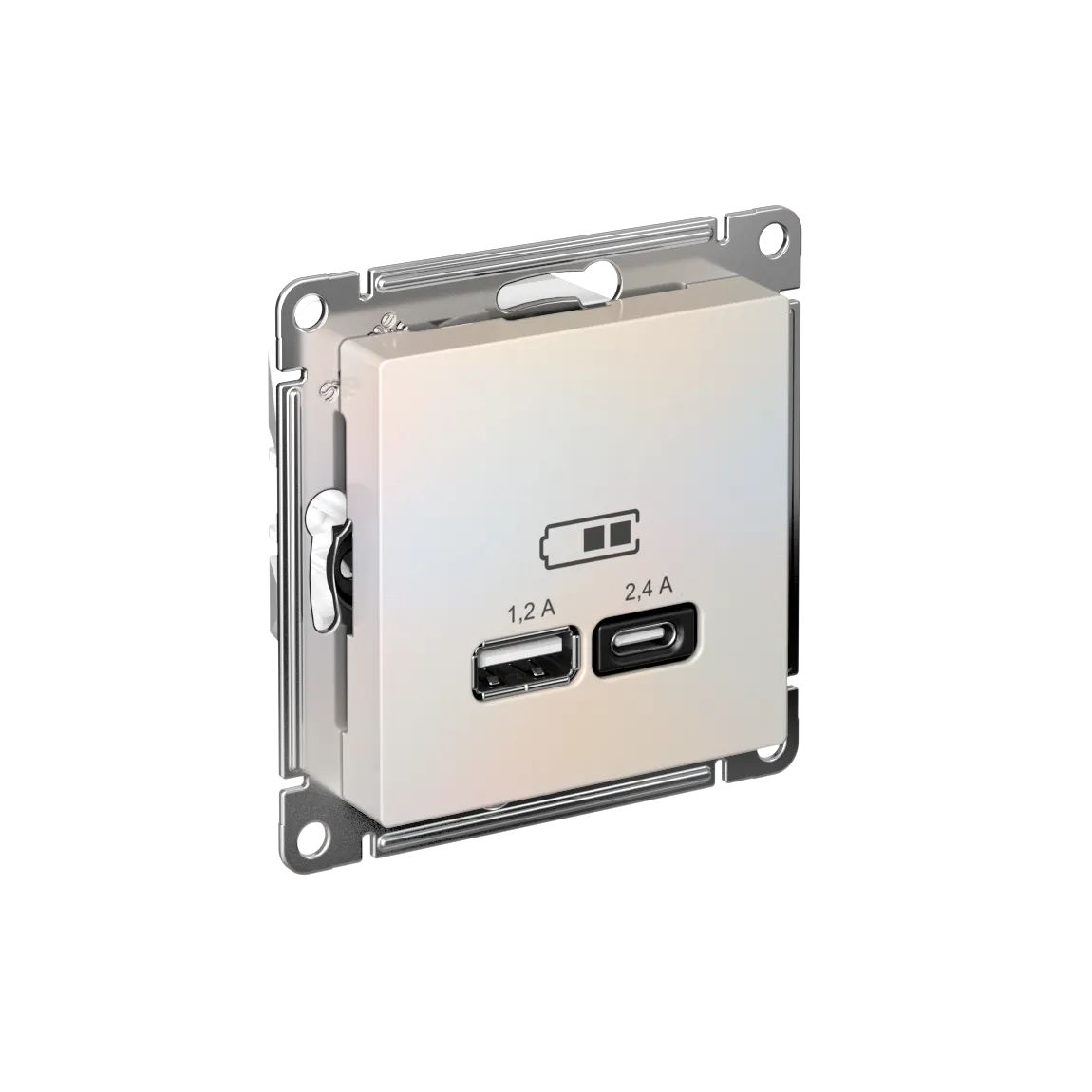 ATLASDESIGN USB РОЗЕТКА А+С, 5В/2,4А, 2х5В/1,2А, механизм, ЖЕМЧУГ