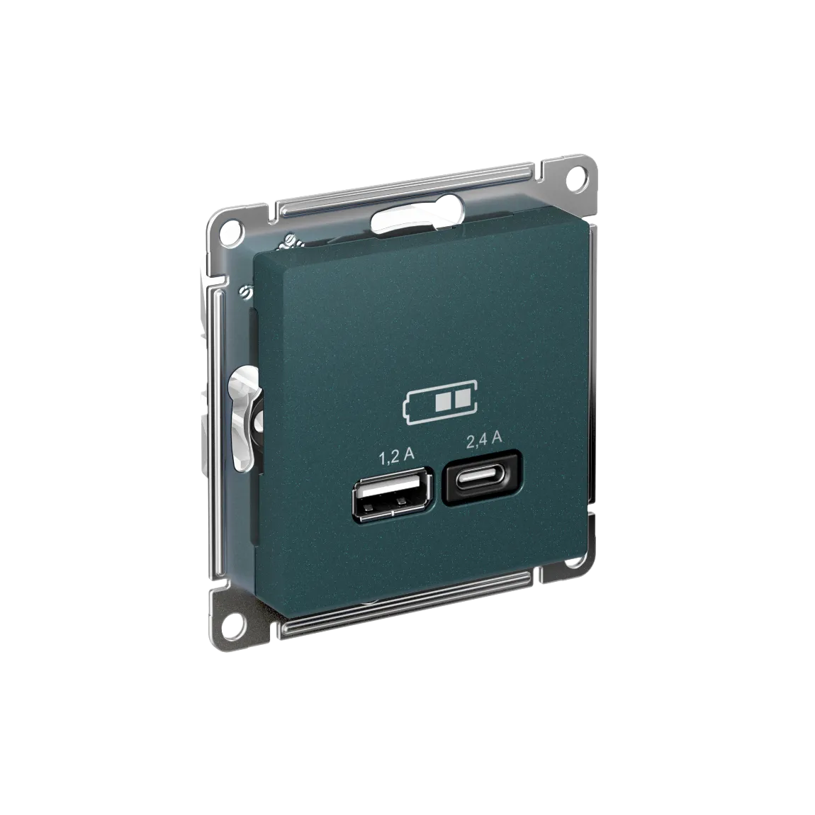Розетка USB AtlasDesign A+C 5В/2.4А 2x5В/1.2А механизм изумруд