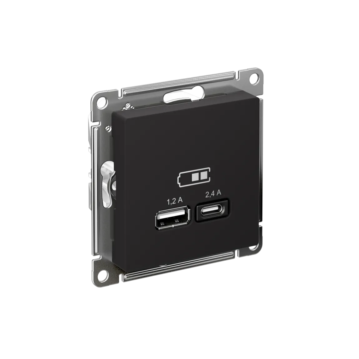 Розетка USB AtlasDesign A+C 5В/2.4А 2x5В/1.2А механизм карбон