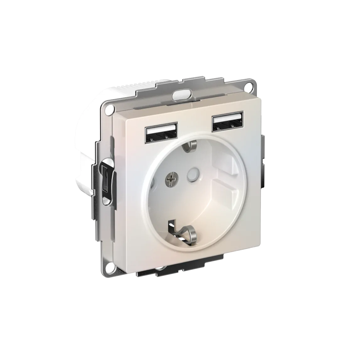 Розетка с заземлением со шторками AtlasDesign 16А 2xUSB A+A 5В/2.4А 2x5В/1.2А механизм жемчуг