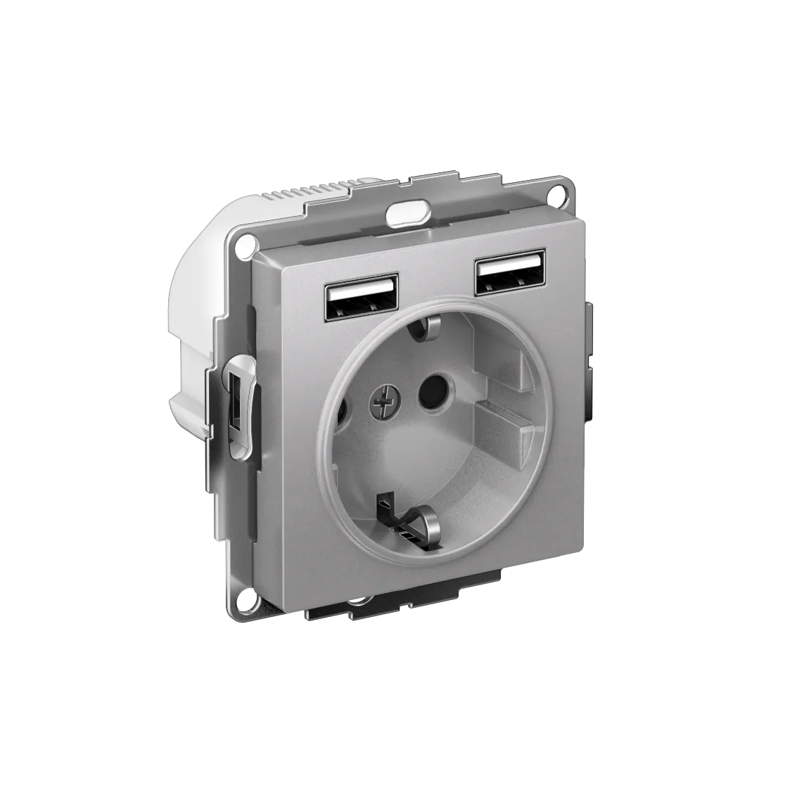 Розетка с заземлением со шторками AtlasDesign 16А 2xUSB A+A 5В/2.4А 2x5В/1.2А механизм алюминий