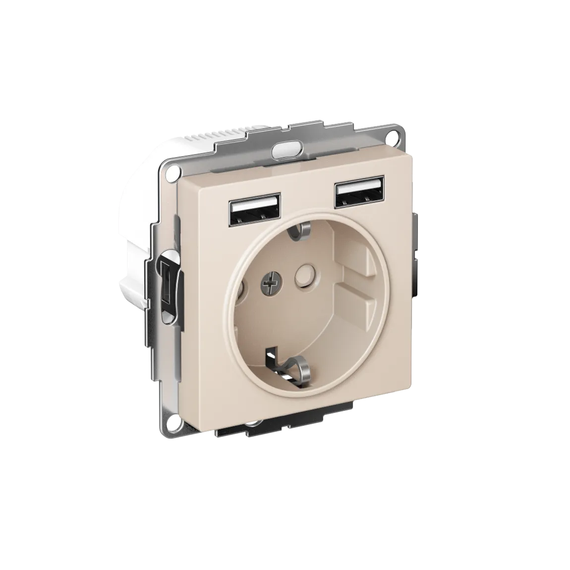 Розетка с заземлением со шторками AtlasDesign 16А 2xUSB A+A 5В/2.4А 2x5В/1.2А механизм бежевый