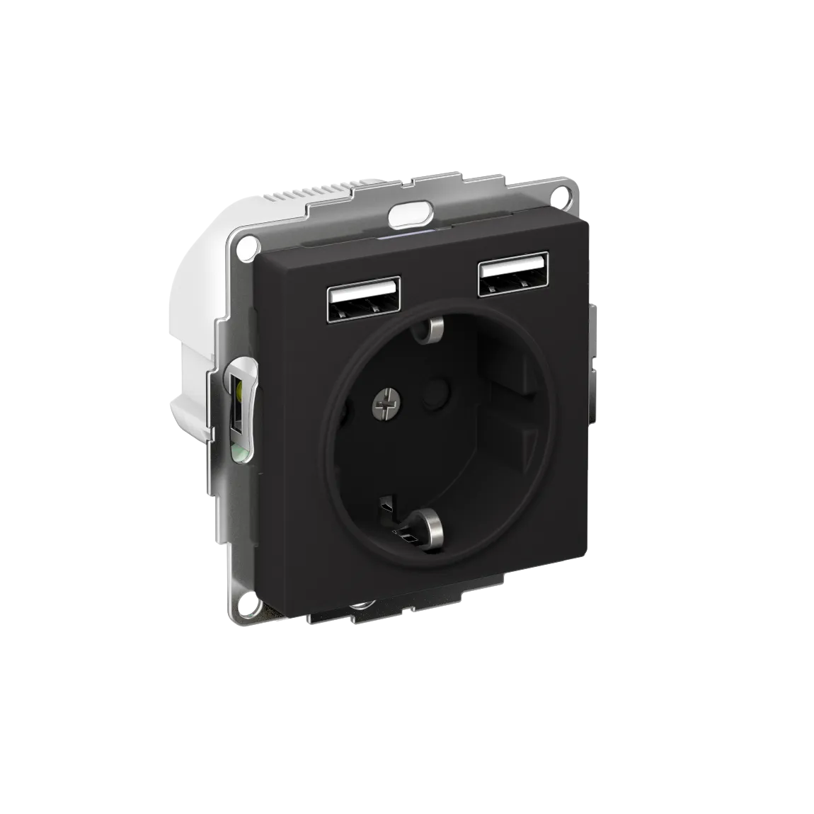 Розетка с заземлением со шторками AtlasDesign 16А и 2xUSB A+A 5В/2.4А 2x5В/1.2А механизм карбон