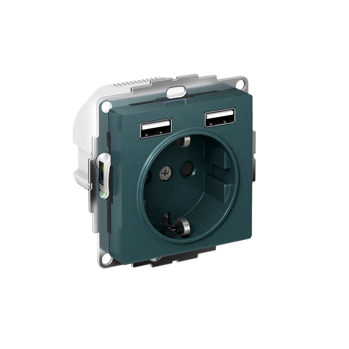 Розетка с заземлением со шторками AtlasDesign 16А 2xUSB A+A 5В/2.4А 2x5В/1.2А механизм изумруд
