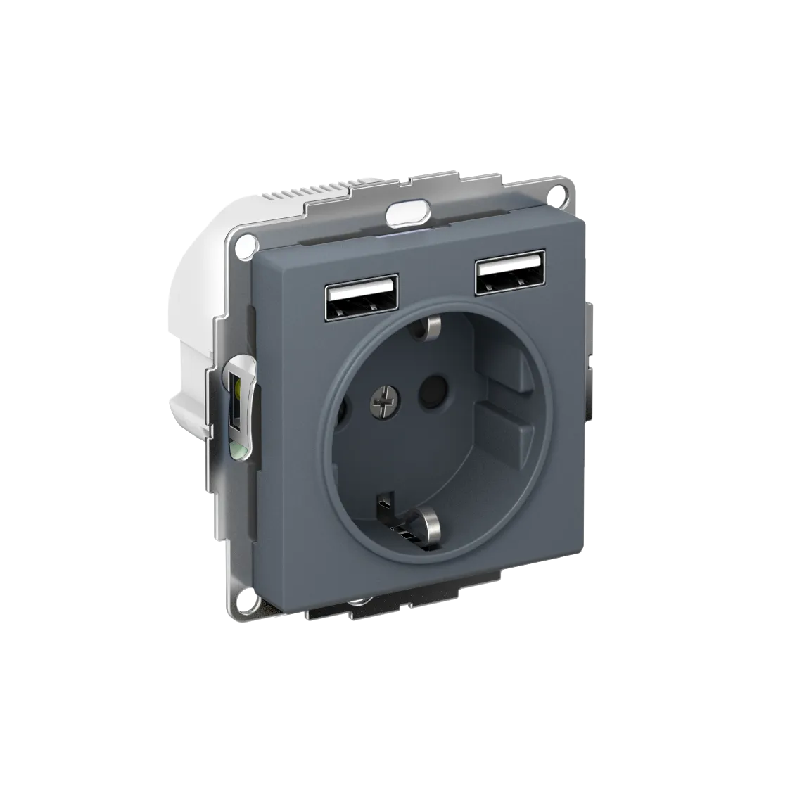 Розетка с заземлением со шторками AtlasDesign 16А 2xUSB A+A 5В/2.4А 2x5В/1.2А механизм грифель