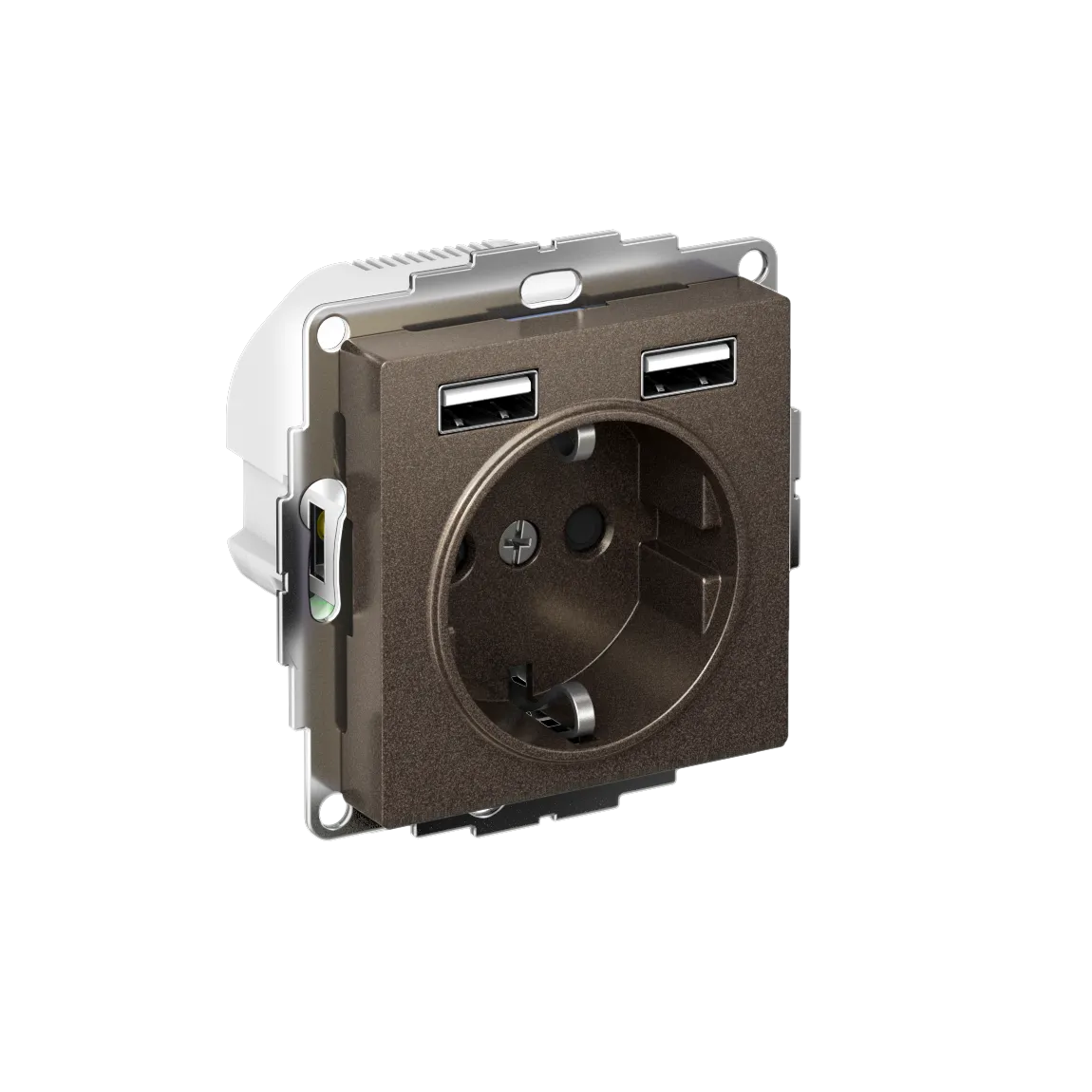 Розетка с заземлением со шторками AtlasDesign 16А 2xUSB A+A 5В/2.4А 2x5В/1.2А механизм мокко
