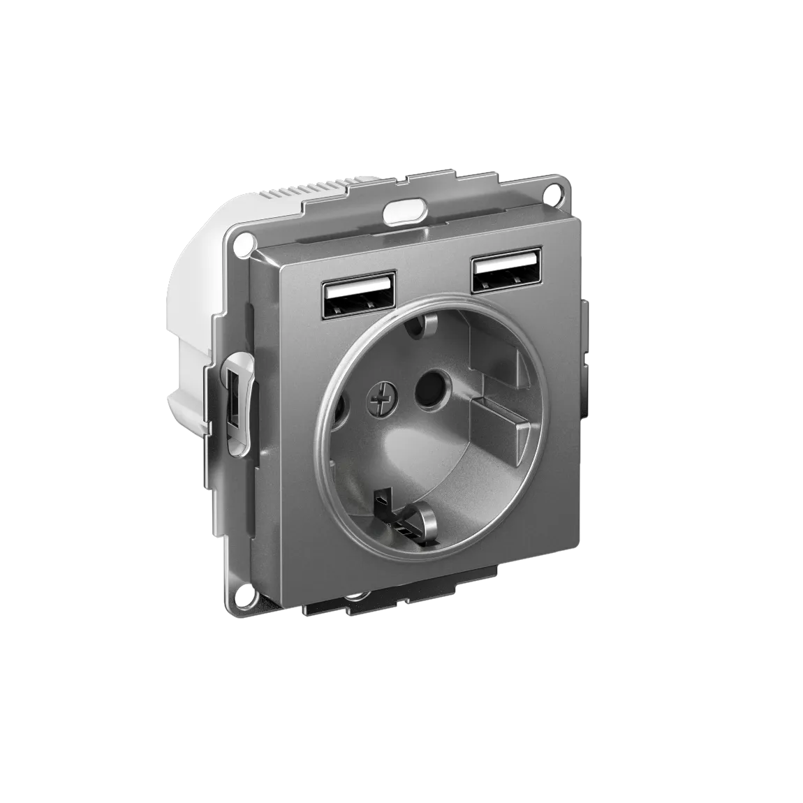 Розетка с заземлением со шторками AtlasDesign 16А 2xUSB A+A 5В/2.4А 2x5В/1.2А механизм сталь