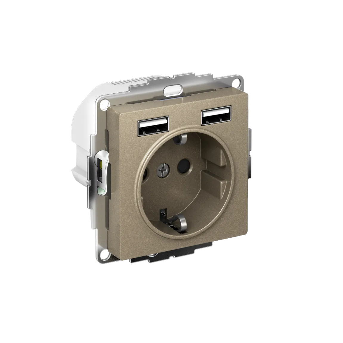 Розетка с заземлением со шторками AtlasDesign 16А 2xUSB A+A 5В/2.4А 2x5В/1.2А механизм шампань