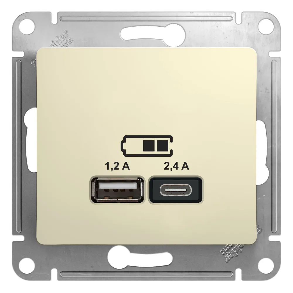 GLOSSA USB РОЗЕТКА А+С, 5В/2,4А, 2х5В/1,2А, механизм, БЕЖЕВЫЙ