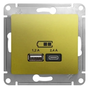 GLOSSA USB РОЗЕТКА А+С, 5В/2,4А, 2х5В/1,2 А, механизм, ФИСТАШКОВЫЙ