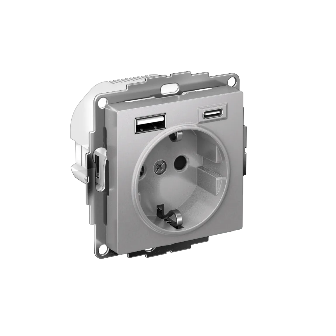 Розетка с заземлением со шторками AtlasDesign 16А 2xUSB A+C 5В/2.4А/3.0А 2x5В/1.5А механизм алюминий
